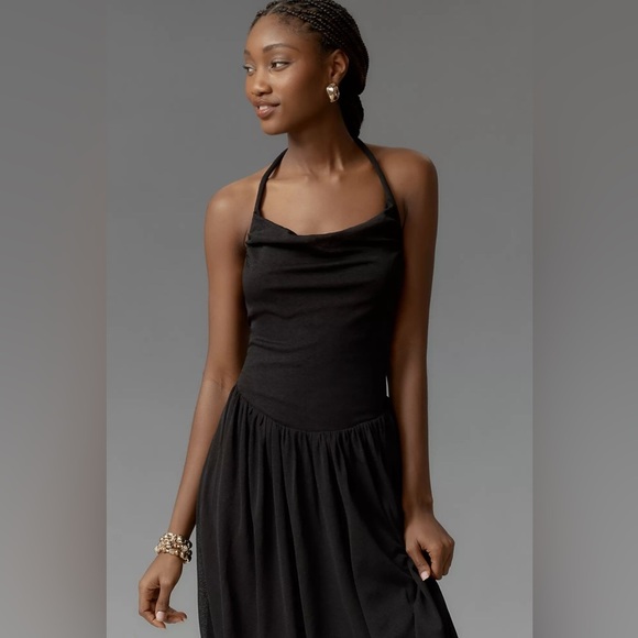 NWT Anthropologie Black Cowl Neck Bubble Hem Dress 🐾🎹 - Picture 2 of 5